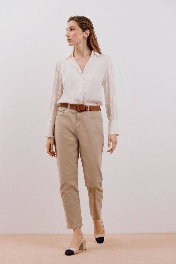 Cortefiel Camisa lisa satinada Blanco