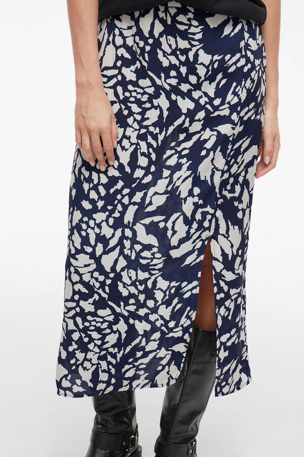 Vila Falda midi estampada Azul marino