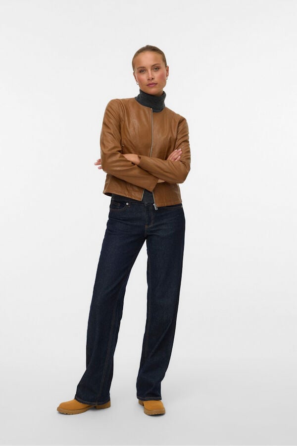 Vero Moda Cazadora efecto piel Marr&oacute;n