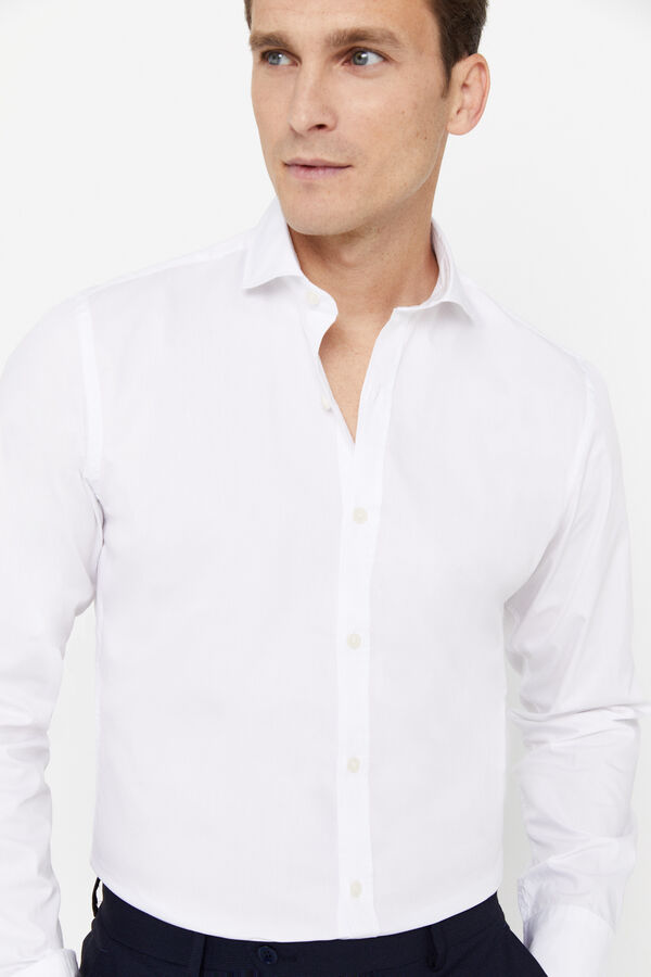 Cortefiel Camisa lisa coolmax slim fit Branco