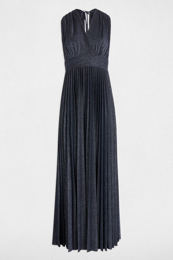 Morgan Vestido longo plissado reto Azul