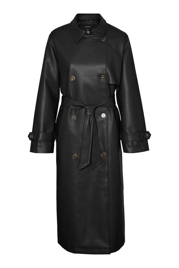 Vero Moda Sobretudo longo de trench sint&eacute;tico Preto