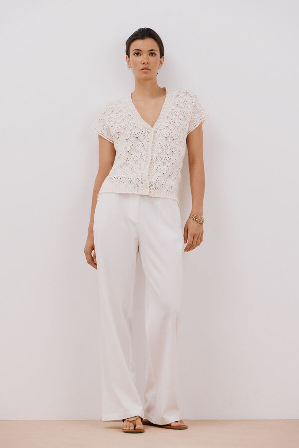 Cortefiel Casaco de malha vazada Ecru