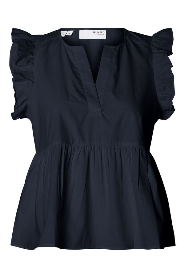Selected Blusa sin mangas y volantes Azul marino