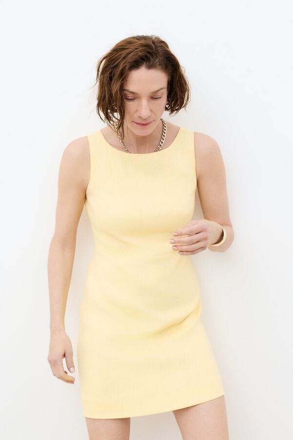 Caroll Vestido curto Rsoline 100% linho Amarelo