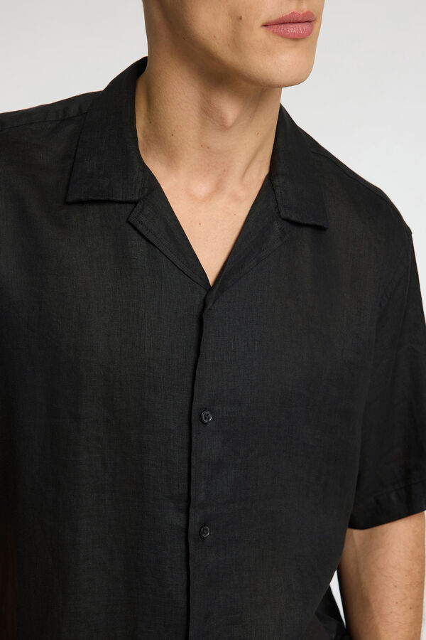 Selected Camisa manga curta 100% linho Preto