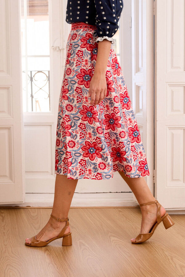 Pol&iacute;n Et Moi Falda midi con flores Arieta Rojo