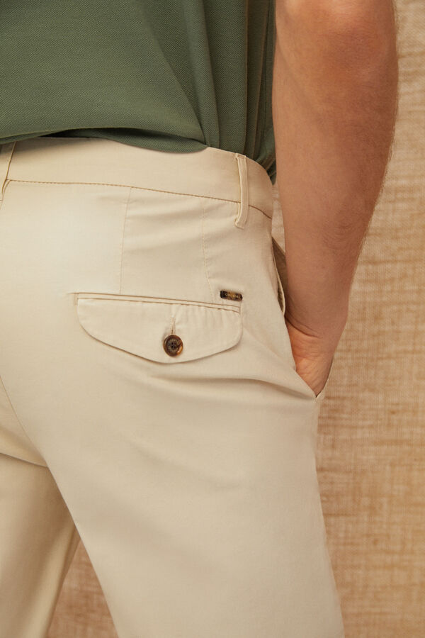 Cortefiel Pantalón cintura elástica extra confort Tapered Beige
