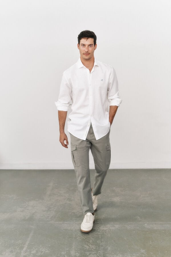 OOTO Camisa algod&atilde;o linho manga comprida Branco