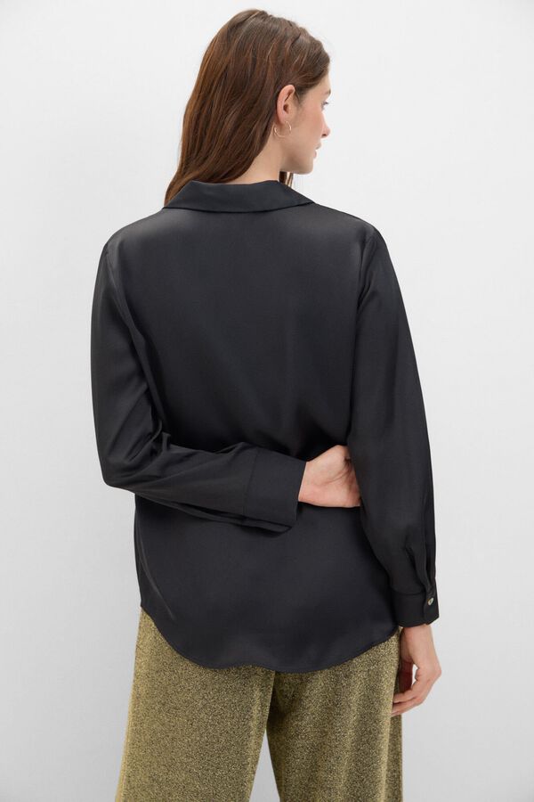 Cortefiel Camisa acetinada Preto