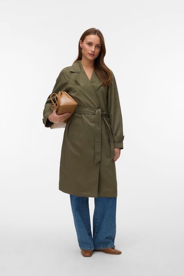 Vero Moda Gabardina midi manga larga Verde