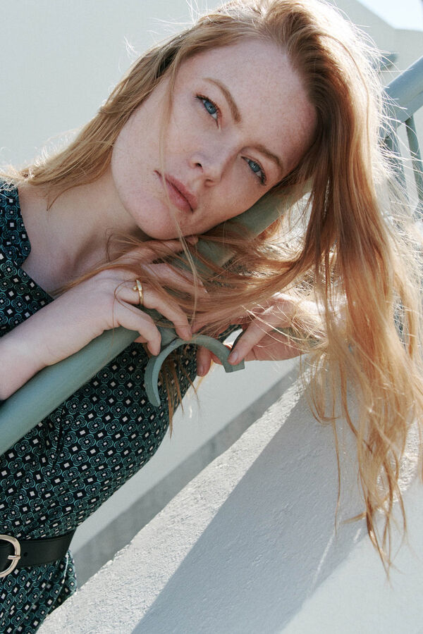 Caroll  Vestido midi flu&iacute;do estampado Azul