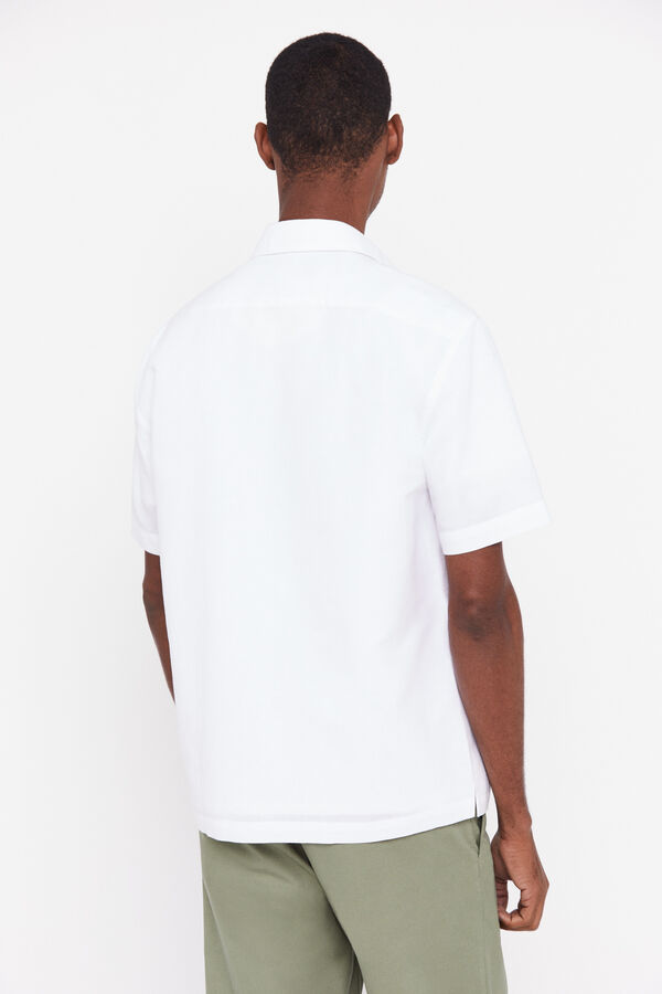 Cortefiel Camisa lisa lino algodón manga corta Blanco