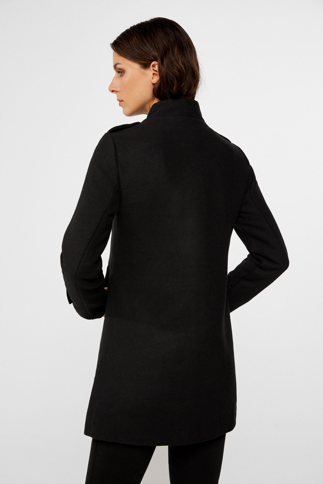 Abrigo negro militar mujer Clearance