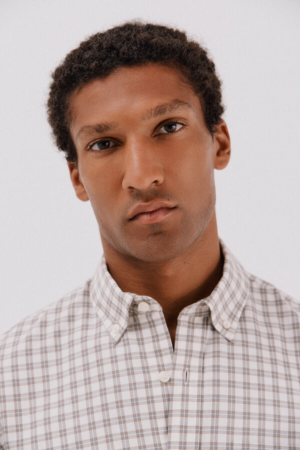 Cortefiel Camisa twill xadrez Tostado