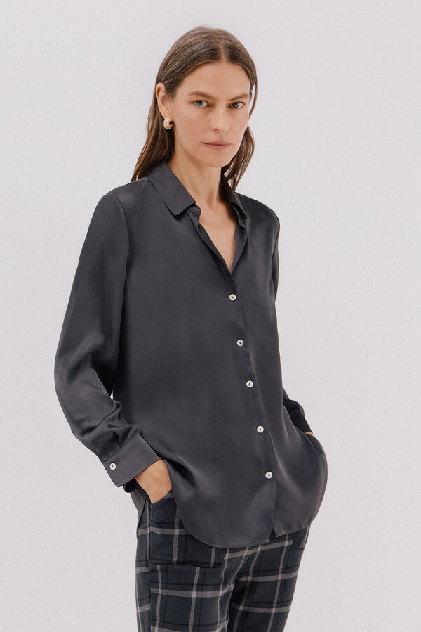Cortefiel Camisa acetinada Cinzento