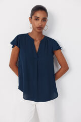 Cortefiel Blusa fluida manga com folho Azul