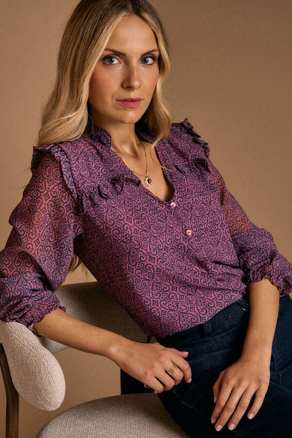 Pol&iacute;n Et Moi Camisa estampada volantes Idalia Rosa