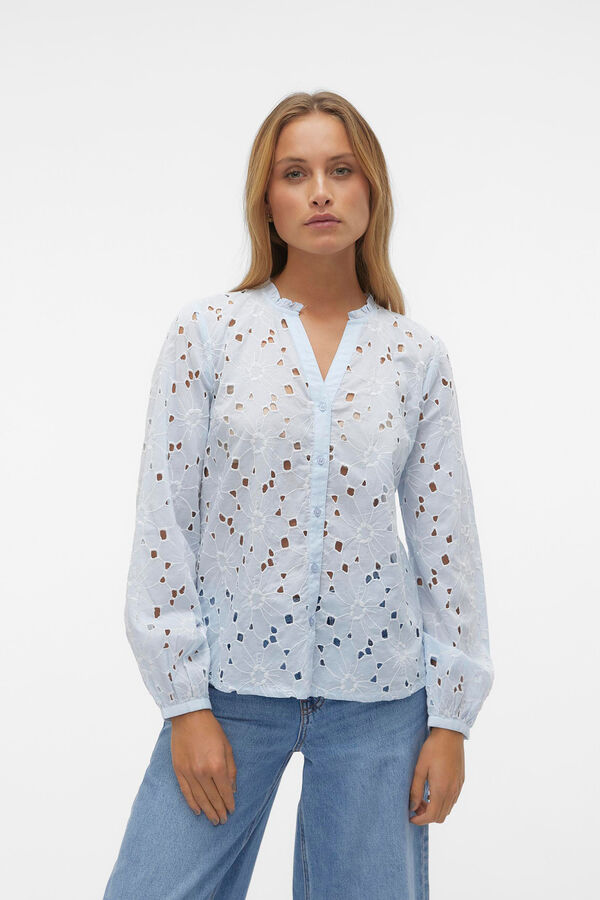 Vero Moda Camisa de algod&oacute;n de manga larga Azul