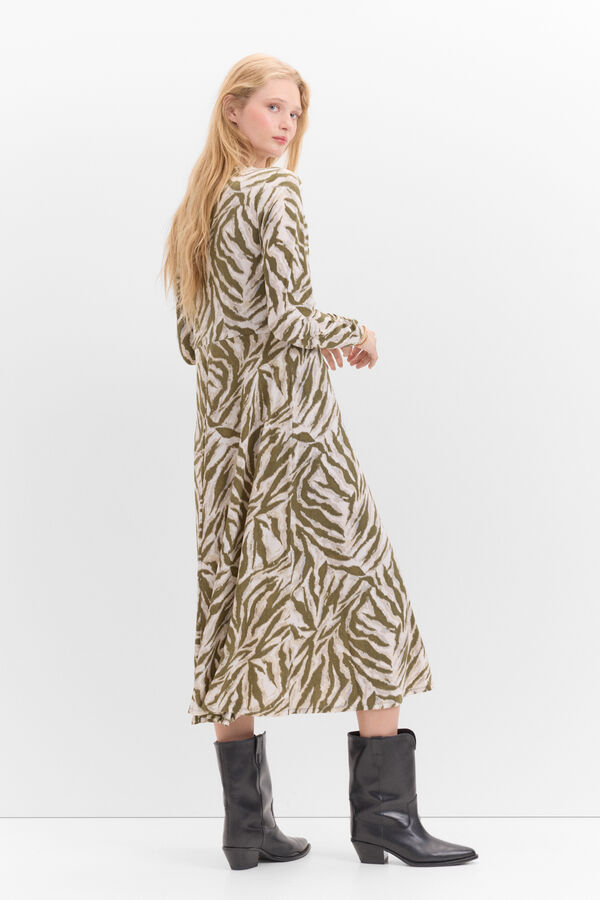 Cortefiel Vestido estampado manga morcego Verde