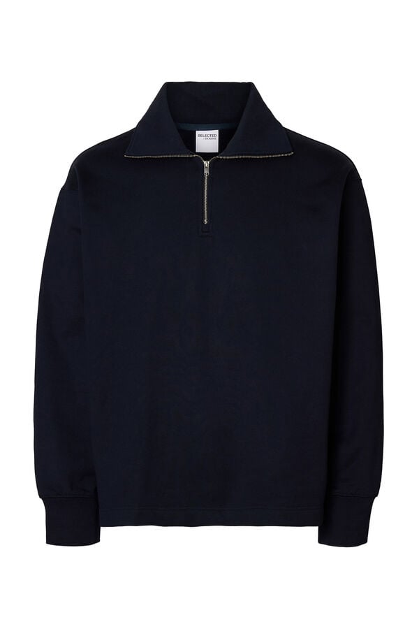 Selected Sweatshirt 100% algod&atilde;o org&acirc;nico com meia fecho-&eacute;clair  Azul