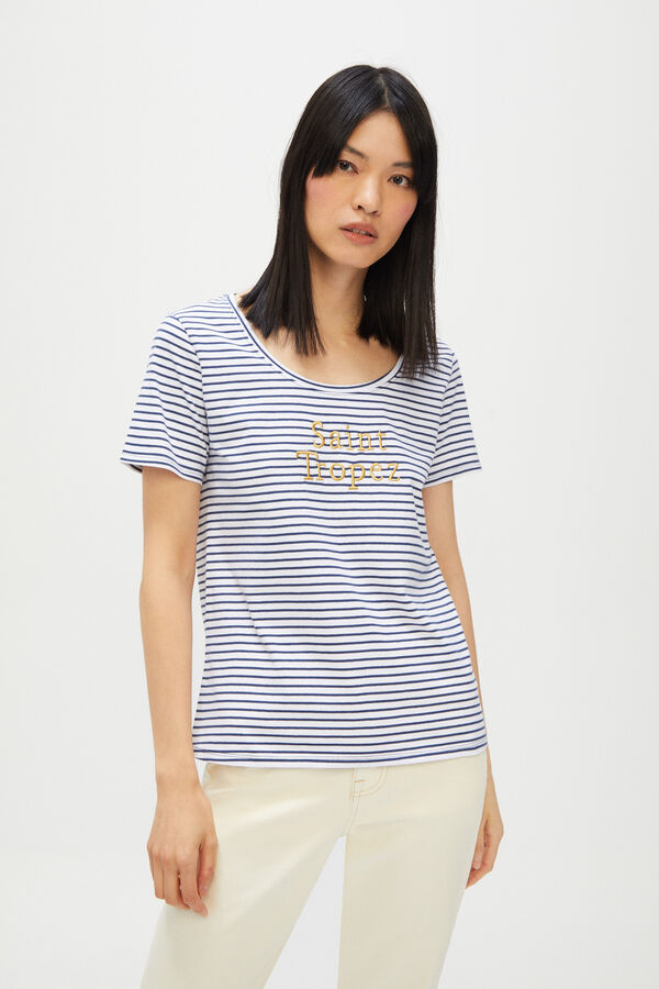 Cortefiel Camiseta rayas texto bordado Azul marino