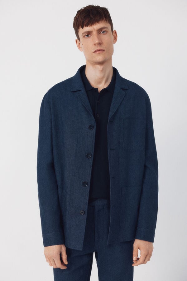 Cortefiel Blazer em mistura de linho coordenado Azul