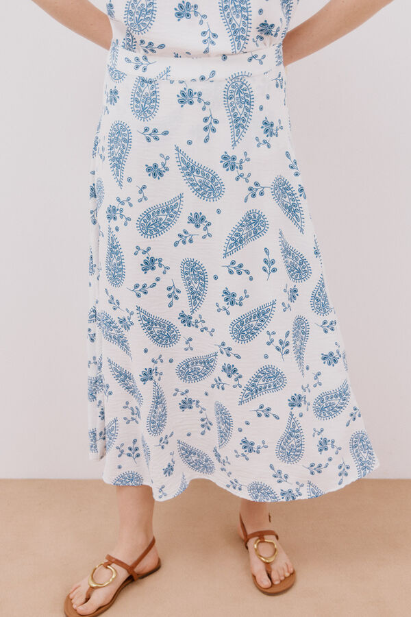 Cortefiel Saia midi evasê estampada Branco