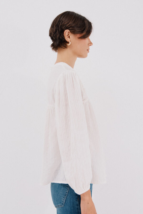 Cortefiel Blusa con bordados Blanco