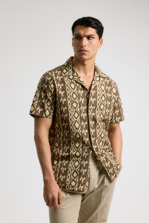 PuroEGO Camisa de linho estampada Castanho