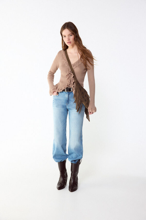 Slowlove Camisola de malha efeito degrad&ecirc; Castanho