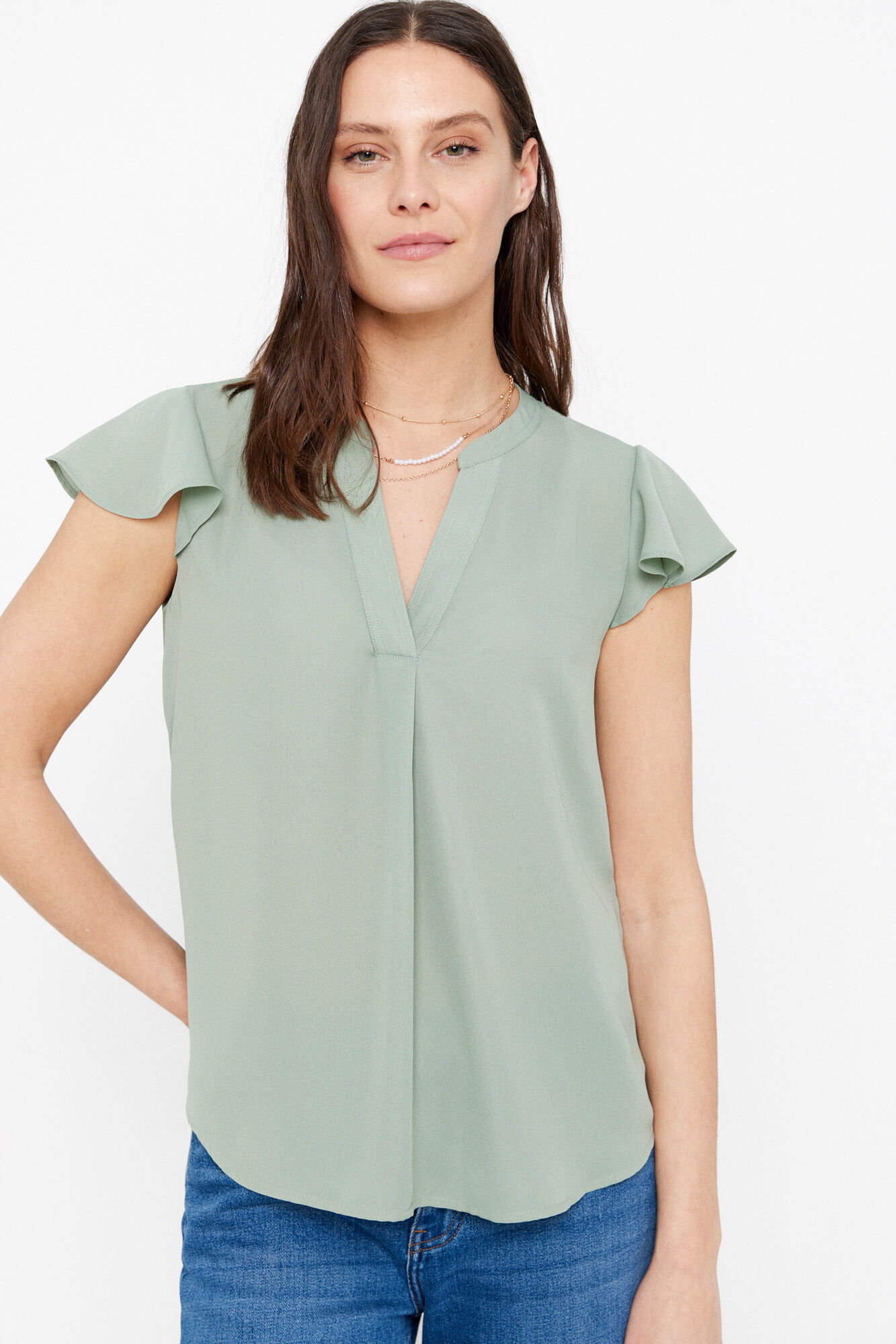 Cortefiel Blusa fluida decote em bico