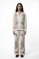 Vero Moda Pantal&oacute;n largo lino estampado Beige