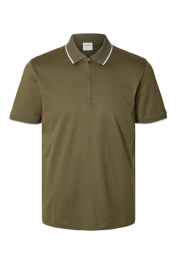 Selected Polo de manga corta con cremallera de algod&oacute;n org&aacute;nico. Verde
