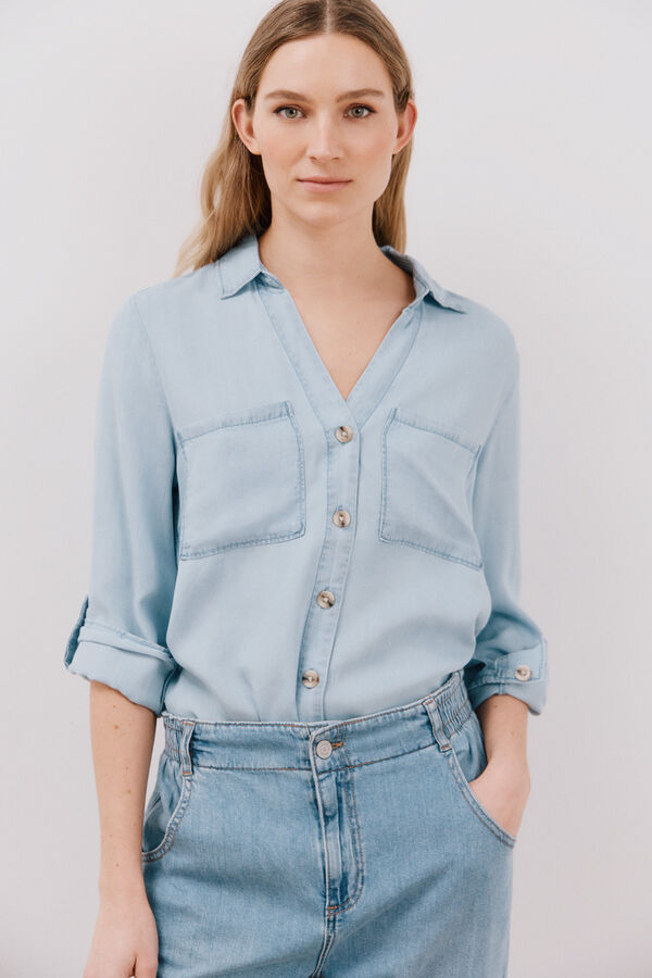 Cortefiel Camisa Vaquera Tencel Azul marino