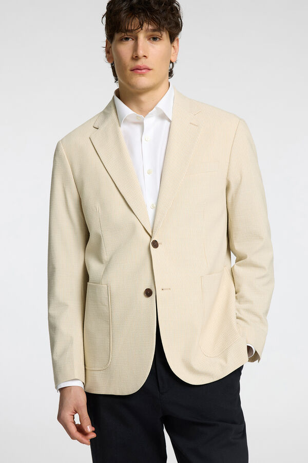 Selected Blazer riscas seersucker Tostado