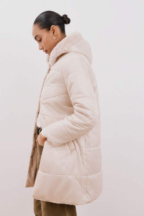 Cortefiel Sobretudo comprido reversível efeito pelo Ecru