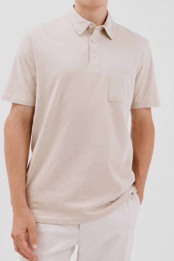 Cortefiel Polo liso slub Beige