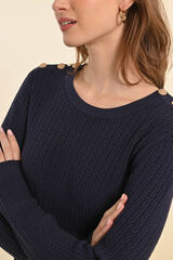 Molly Bracken Camisola feminina de manga comprida com detalhe de bot&otilde;es dourado Azul