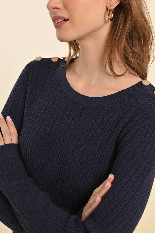 Molly Bracken Camisola feminina de manga comprida com detalhe de bot&otilde;es dourado Azul