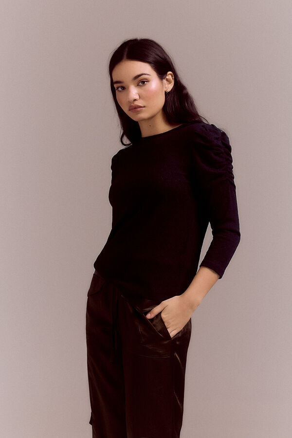 Slowlove Top de estructura con manga abullonada Negro