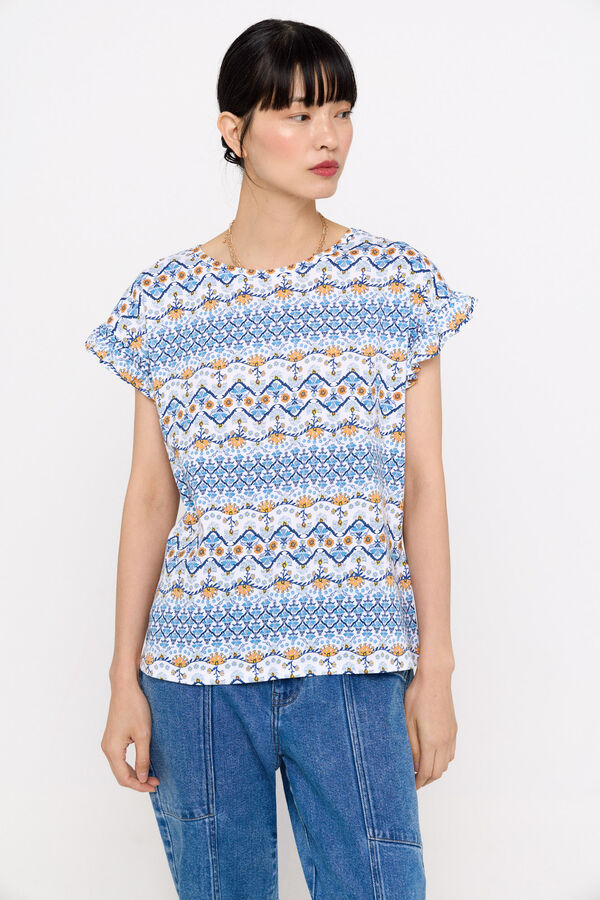 Cortefiel T-shirt b&aacute;sica folhos Azul