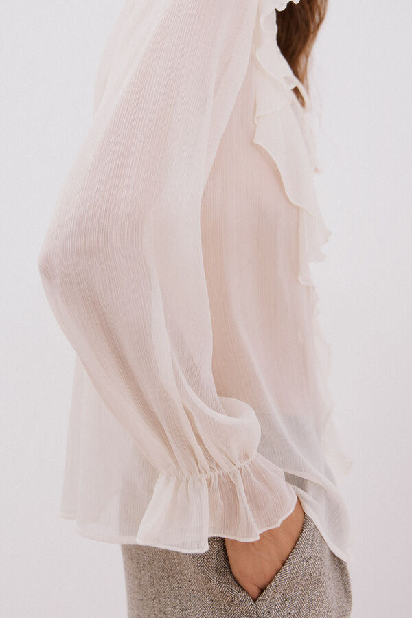 Cortefiel Blusa volante delantero Blanco