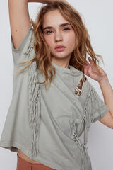 Slowlove Camiseta flecos y bordado Azul