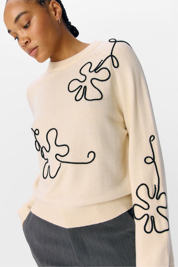 Object Jersey punto bordado flor Beige
