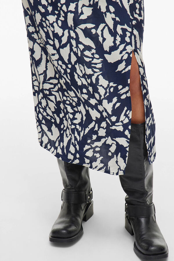 Vila Falda midi estampada Azul marino