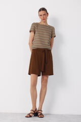 Cortefiel Pantal&oacute;n bermuda con lino Marr&oacute;n oscuro