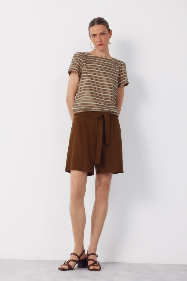 Cortefiel Pantal&oacute;n bermuda con lino Marr&oacute;n oscuro