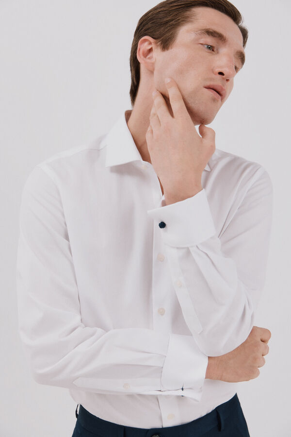Cortefiel Camisa vestir lisa f&aacute;cil plancha Blanco