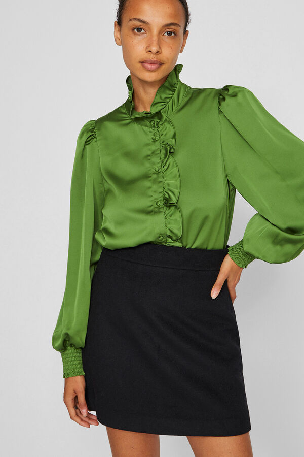 Vila Blusa satinada con volantes Verde oscuro